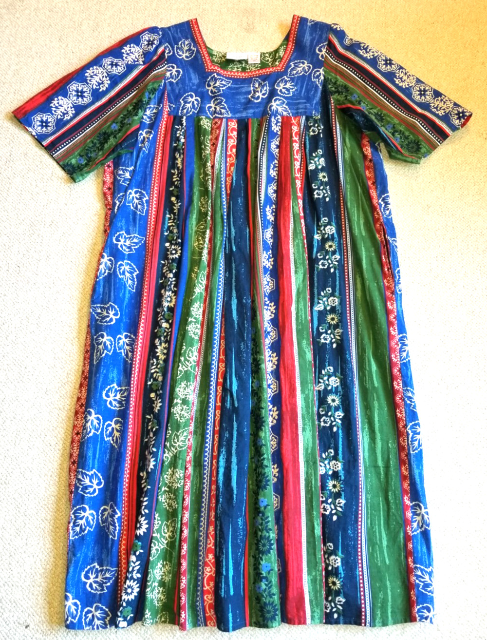Womens Dress-VERMONT COUNTRY STORE-blue 'Falling Leaves All Season Muumuu'-1X